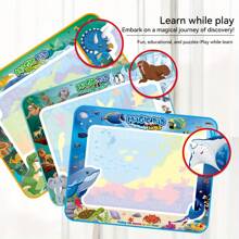 Tecforood Pizarra de dibujo mágica de acuarela - Dinosaurio, animal, tema reutilizable, suministros de arte lavables, paño absorbente y bolígrafo mágico de agua, juguete interactivo padres-hijos, regalo de cumpleaños creativo, ilustración de dinosaurio, material antiadherente, juguete interactivo