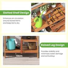 GOFLAME Garden Potting Bench Table With Storage, Outdoor Wood Planting Workstation With Open Shelves And Teak Oil Finish, Patio Horticulture Work Bench For Backyard - 橘色 - 查看 4
