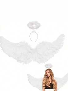 Set de 3 piezas de alas de ángel de plumas de estilo carnavalesco, adecuado para disfraces de baile, juegos de roles y utilería para actuaciones en el escenario - Multicolor - Ver 4