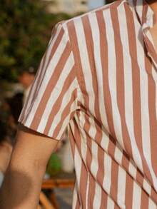 Men's Short Sleeve Shirt With Priest Collar Premium Quality Light And Fresh Fabric Easy To Iron - 紅白色 - 查看 5