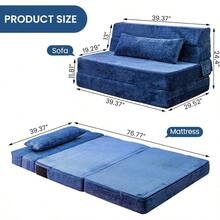 Silla cama convertible con almohada, sofá cama plegable de espuma de memoria de alta densidad, sofá cama plegable para sala de estar/dormitorio/uso de invitados/apartamento/oficina en casa - Azul - Ver 2