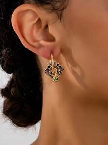 1 par de pendientes de aro de estilo chino vintage con diseño de contraste mate de círculos esmaltados y de colores