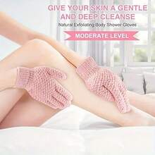 2 Pieces Set Of Exfoliating Bath Gloves, Double-Sided Exfoliating Gloves, Thickened Five-Finger Solid Color Mud Bath Brush, Painless Dust Removal Brush For Double-Layer Bath, Thickened Five-Finger Washing Tool, Exfoliating Mud Bath Brush, For Hydrotherapy, Massage And Body Scrub, Body Washer Bath Accessories Back To School - Pink - View 4