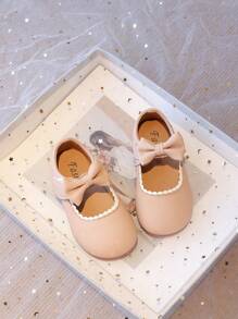 1 Pair Baby Girls' Bowknot Decor Hook And Loop Casual Flat Shoes, Soft Sole Non-Slip Loafers, Suitable For All Seasons
