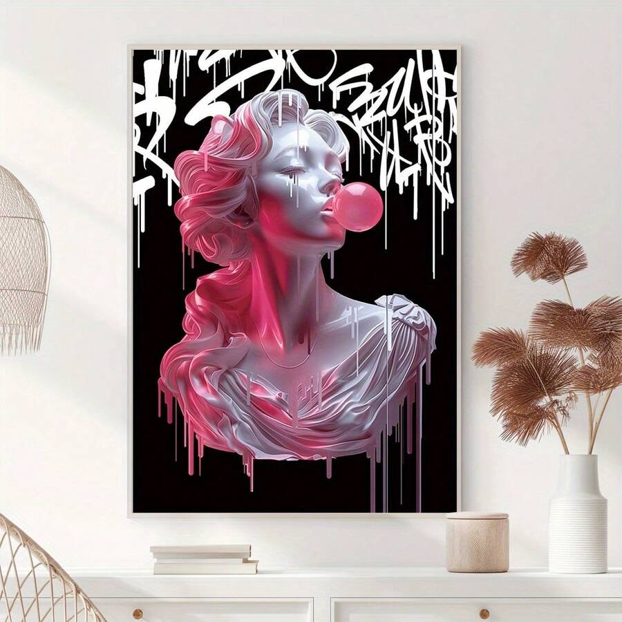 美杜莎吹泡泡装饰艺术壁挂毯 - 1 件，无框帆布，适用于客厅、餐厅、咖啡店 - 彩色 - 查看 1