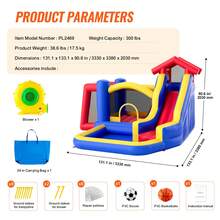 Inflatable Bounce House, Outdoor High Quality Playhouse Trampoline, Jumping Bouncer With Blower, Slide, And Storage Bag, Family Backyard Bouncy Castle, For Kid Ages 3–8 Years, 131x133x91 Inch - 美規A型插(110-127V) - 查看 7