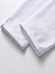 Boys Casual Solid Color Knight Embroidery Pants With Slant Pockets And Elastic Waistband, Suitable For Daily Wear, Travel, Gathering, Vacation, Fashion Versatile - White - View 8