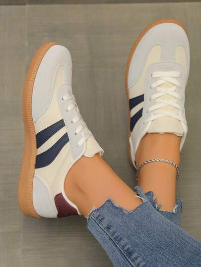 女士夏季休闲平底防滑拼接彩色户外运动鞋，春秋季