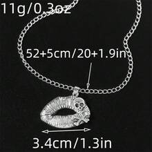 1pc Unique Skull Bone Lip Necklace With Retro Style Metal Silver Women's Pendant Necklace Suitable For Parties, Gatherings, Halloween Dances - 銀色 - 查看 2