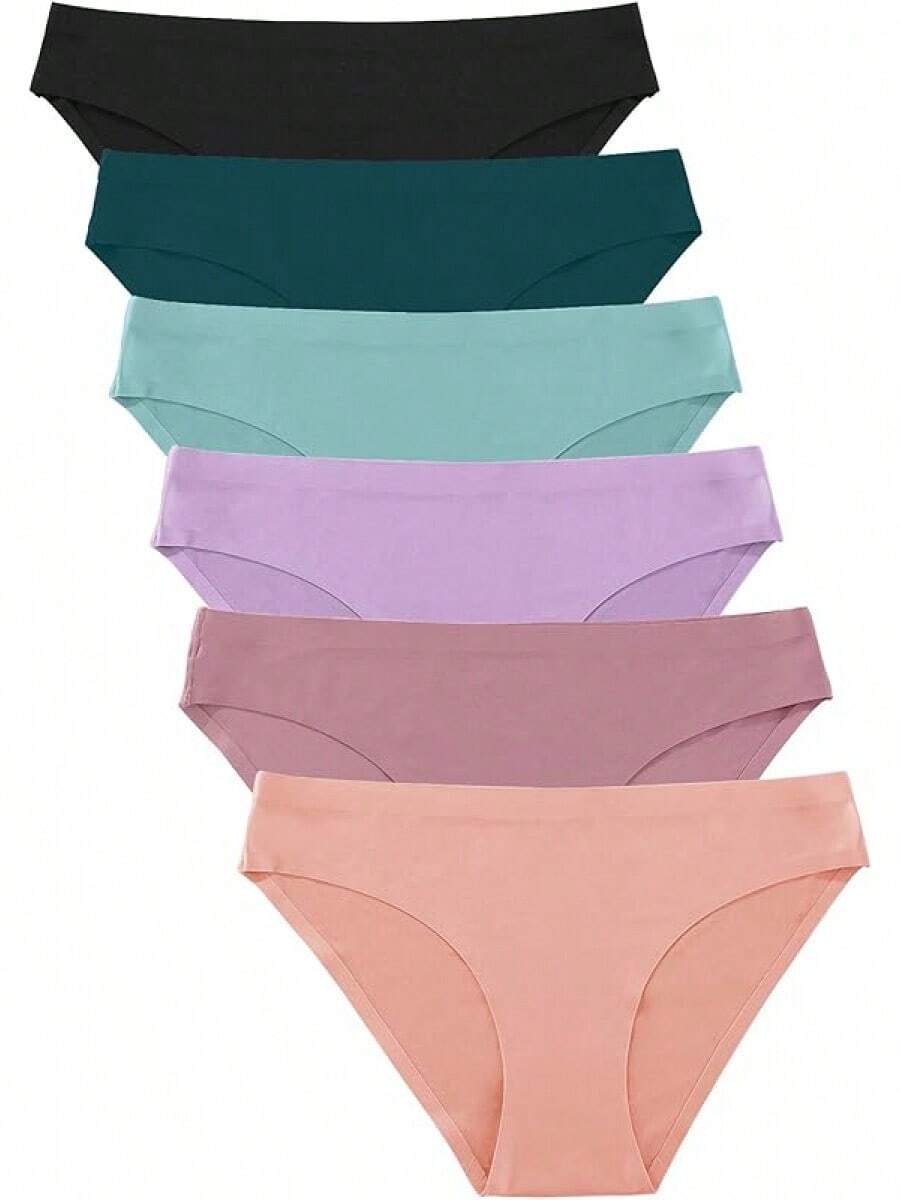 FINETOO 6 Pack Women's Seamless Hipster Underwear No Show Panties Invisibles Briefs Soft Stretch Bikini Underwears XS-XL - 固體 3 - 查看 1