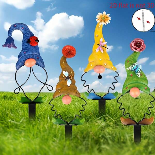 4 Stück 2D Flachkunst Acryl Gnom Dekorationen Set, zur Bodeninstallation, geeignet für Valentinstag, Garten, Hof, Außenterrasse und Rasendekoration, anwendbar für 11 Feiertage