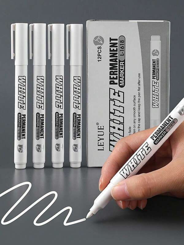 1/3/6/12pcs White Permanent Markers Fine Tip Waterproof Quick-Dry Ink Pens, Suitable For Glass Cups, Windows, Tire Painting, Clothes, Wood And Leather, Ceramics, Metal, Paper, Art And Sketching