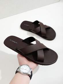 HISQIM Men's Comfortable And Fashionable Black Slippers Cross Slippers Cool Flat Casual Sandals, Shower Shoes