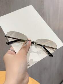 1 对女士复古渐变色无框金属腿时尚眼镜，适合日常佩戴 - 銀色 - 查看 2