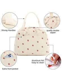 Borsa termica da pranzo per l'esterno, borsa isolante per lavoro, campeggio, picnic, carina in velluto a coste, borsa termica riutilizzabile