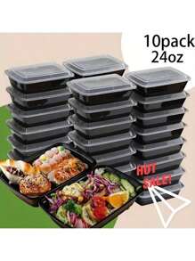 10 Pack, Reusable Plastic Lunch Boxes, Extra Thick Food Storage Containers, Rectangular Meal Prep Containers, Stackable, Leak-Proof, Microwavable, Dishwasher-Safe And Freezer-Safe