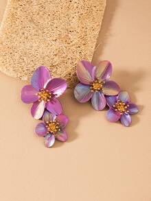 1 Pair Fashionable & Elegant Floral Design Metal Earrings, Suitable For Women's Daily Wear - Multicolor 1 - View 3
