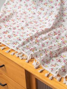 1pc Pink Floral Curtain With Tassels, Suitable For Dining Room, Cafe, Bedroom, Living Room, Kitchen, Year-Round Home Use