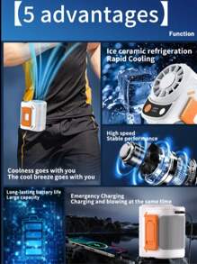 1pc Ice-Cooling High-Speed Waist-Hanging Fan With USB Charging, Portable Outdoor Cooling Worksite Clip-On Waist Fan. Features A 6000mAh Large-Capacity Battery, 5-Speed Wind Adjustment, 2-In-1 Charging And Cooling Functionality (Dual-Purpose Device). Equipped With Night Lighting, Universal Type-C Charging Port, Portable Smart Clip, Digital LED Display, And Real-Time Speed/Battery Level Indicator With Numerical Readout.