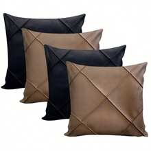 Kit Of 4 Draped Suede Cushion Covers 45x45 With Invisible Zipper - 2 榛果 + 2 黑色 - 查看 2