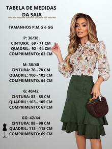 Women's Midi Skirt Fashion Evangelical Executive Casual Lined With Ruffles And Buttons - màu xanh lá - Xem 3