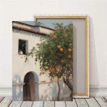 1 pieza, Impresión vintage de una casa española mediterránea, póster de un árbol de naranjas, arte de pared español antiguo, pinturas de moda para decoración de sala de estar, dormitorio, oficina, dormitorio y diseño de fondo de pared. Imagen con opción de marco.