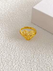 女士复古浮雕戒指，小众设计三叶草、心形、叶形镂空戒指，18K镀金，奢华中东复古珠宝，日常百搭魅力礼物 - 金色 - 查看 14