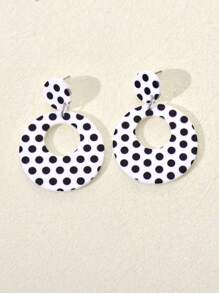 1 Pair Stylish Black & White Polka Dot Acrylic Earrings, Fashion Jewelry For Women