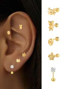 1 pièce Clou d'oreille en argent sterling S925 avec design simple de tortue, araignée ou extraterrestre. Convient aux femmes et aux hommes, clou d'oreille percé pour os de l'oreille