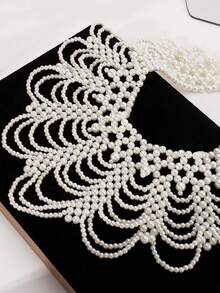 1 Stück Halskette mit hohem Kragen, Cut Out Kunstperlen-Schlüsselbein-Kette, wellenförmiger handgefertigter Perlen-Quaste, Schal Kragen Halskette, geeignet als Hals-Accessoire für Feiertagsoutfits - Schwarz - Übersicht 5