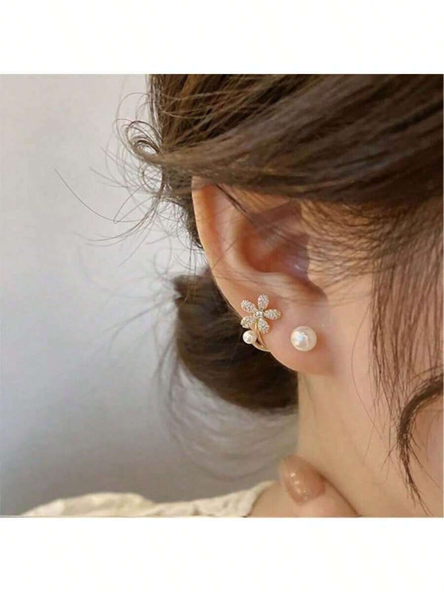 Women's Double Ball Pearl Earrings - Double Sided Front And Rear Jacket, Freshwater Pearl Earrings, Minimalist Party Jewelry For Daily Wear, And Mother's Day Gift (Summer 2025 Light Luxury) - Vàng - Xem 1