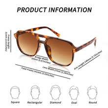 1pc Tortoise Shell Color Square Frame Double Bridge Pilot Style Fashion Glasses For Vacation Boho Shades Beach Accessories Beach Accessories For Women Glasses Shades Basics Fall Winter Women Outfits Clothes Business Casual Gifts Leopard For Summer Beach Vacation,Outdoor,Travel CK2835 - 010 - 查看 8