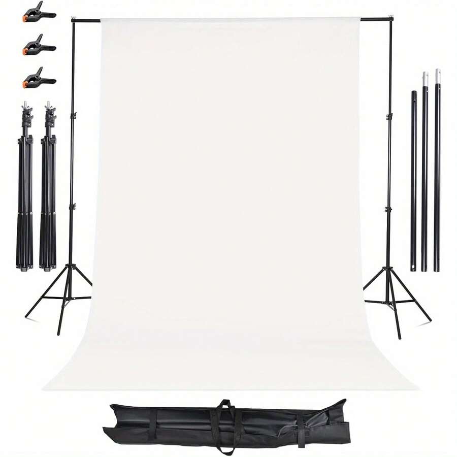 Backdrop Support Kit 2 * 2m Adjustable Background Photography Kit With White Background Cloth Photo Background Stand System With Carrying Bag And 3 Clamps For Photography Videos Party Wedding - Black - View 1