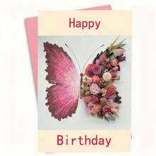 1pc Beautiful Floral & Butterfly Happy Birthday Greeting Card,School Supplies,Back To School