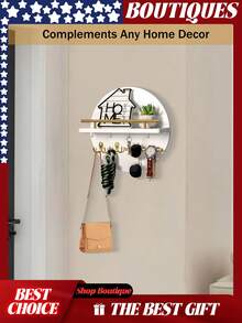 Key Holder For Wall Decorative With Shelf And Hooks, Mail Organizer Wall Mount With Sunglasses Holder, Circular Design Entryway Key Rack Hanger, Rustic Home Decor Boho Wall Decor, Key Rack, Key Holder Wall Mount, Key Holder For Wall, Key Organizer, Key Hooks For Wall, Mail Organizer Wall Mounted, Keys Holder On Wall, Key Hook, Wall Key Holder, Mail Holder, Key Hanger, Mail Holder For Wall, Car Key Holder,Shelf With Hooks, Key Hooks, Dog Leash Holder For Wall, Key Hanger Wall Mount, Key And Mail Holder For Wall - white-A - 查看 3