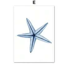 1pc/3PCS Wall Arts Posters Optional Frame Modern Watercolor Blue Coastal Sea Creatures Posters Prints Octopus Conch Jellyfish Wall Art Canvas Painting Room Home Decor - Multicolor - View 50