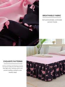 1pc Pink Butterfly Print Ruffled Bed Skirt, Classic Style, Soft & Fashionable, 100% Microfiber, 15-Inch Drop, Machine Washable, Suitable For Home Bedding And Dorm - Multicolor - View 5