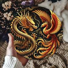 1 pieza Placa metálica redonda con diseño de Dragón y Fénix - Decoración de pared imaginativa para la cueva de hombres, el hogar, el jardín, la terraza, el bar, la decoración de la habitación
