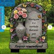 2D Flat, 1 Piece Classic Memorial Acrylic Garden Stake Plaque With Floral & Butterfly Design, Ground Installation, No Electricity Needed, Perfect For Easter Or Cemetery/Garden Decoration | Classic Memorial Design | Includes Flower Vase, Memorial Day Decoration