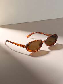 1pc Women's Oval Shaped Fashion Fashion Glasses, New Y2K Small Frame Design - Red Bean Flower Frame Tea - View 3