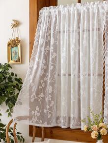 1 件蕾丝边珍珠吊帘，舒适花卉图案波西米亚风格半透明隔断帘，卧室、客厅、家居装饰装饰窗帘，适合所有季节