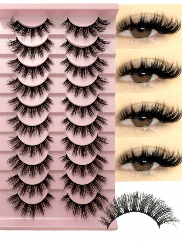 10Pairs Of 3D Fluffy Artificial Mink Eyelashes Slim False Eyelashes Thick False Eyelashes Curling False Eyelashes 3D Natural False Eyelashes Suitable For Holiday Parties Halloween Christmas False Eyelashes Cat Eye Lashes For Various Occasions