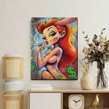 2D Flat, 1pc Jessica Rabbit Smoking Graffiti Canvas Wall Art - Vibrant Pop Art Style With Bold Colors & Graffiti Text, Wrapped Wood Frame, Ready To Hang - Perfect For Living Room, Bedroom, Office Decor - Unique Gift Idea, 2D Flat- (Wrapped Canvas) - Black - View 4