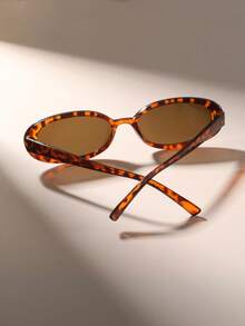 1pc Women's Oval Shaped Fashion Fashion Glasses, New Y2K Small Frame Design - Red Bean Flower Frame Tea - View 5