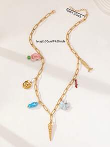 1pc Handmade Ceramic Ocean Sea Shell & Starfish Charm Necklace For Women, Random In Color And Shape
