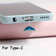 1 pezzo Tappo antipolvere a forma di coda di sirena blu, accessorio creativo e carino, ciondolo in lega metallica a forma di coda di sirena o di balena, tappo in silicone trasparente per telefono, auricolare, tablet, Kindle, decorazione per porta di ricarica del telefono, adatto come piccolo regalo, impermeabile e anti-polvere per iPhone Lightning/Type-C, protegge saldamente la porta di ricarica del telefono