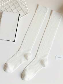 1 paire de chaussettes fines pour mollets inspirées du style ballet pour femmes. Chaussettes blanches respirantes à côtes pour porter au quotidien, printemps/été