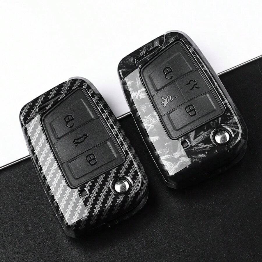 Étui de clé de voiture en ABS style fibre de carbone, pour VW Golf 7 MK7, Tiguan MK2, SEAT Ateca Leon FR 2, Ibiza et Skoda Octavia - Taille Unique - Voir 1