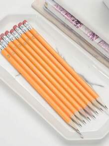 12/24pcs HB Wooden Pencils With Eraser Tops, Stationary And Study Supplies School Supplies,Back To School