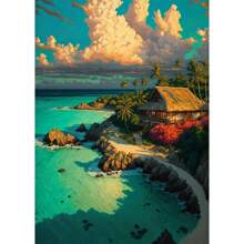 1 pieza Impresiones y carteles de arte de pared con opción de marco - Escenas naturales de viaje con vista al mar, pueblo costero, coches - Decoración de arte de lienzo para la sala de estar del hogar - Cuadros de pared - Regalos